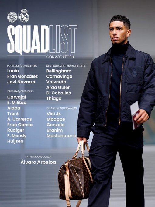 قائمة ريال مدريد لموقعة البايرن